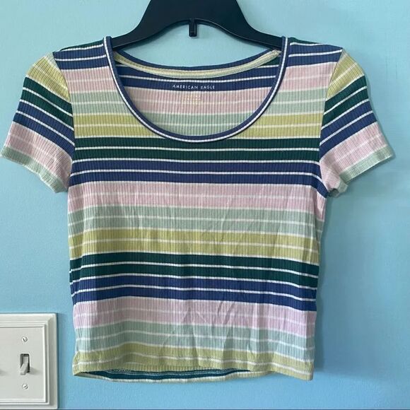 American Eagle Striped Ribbed Tee - Picture 1 of 3